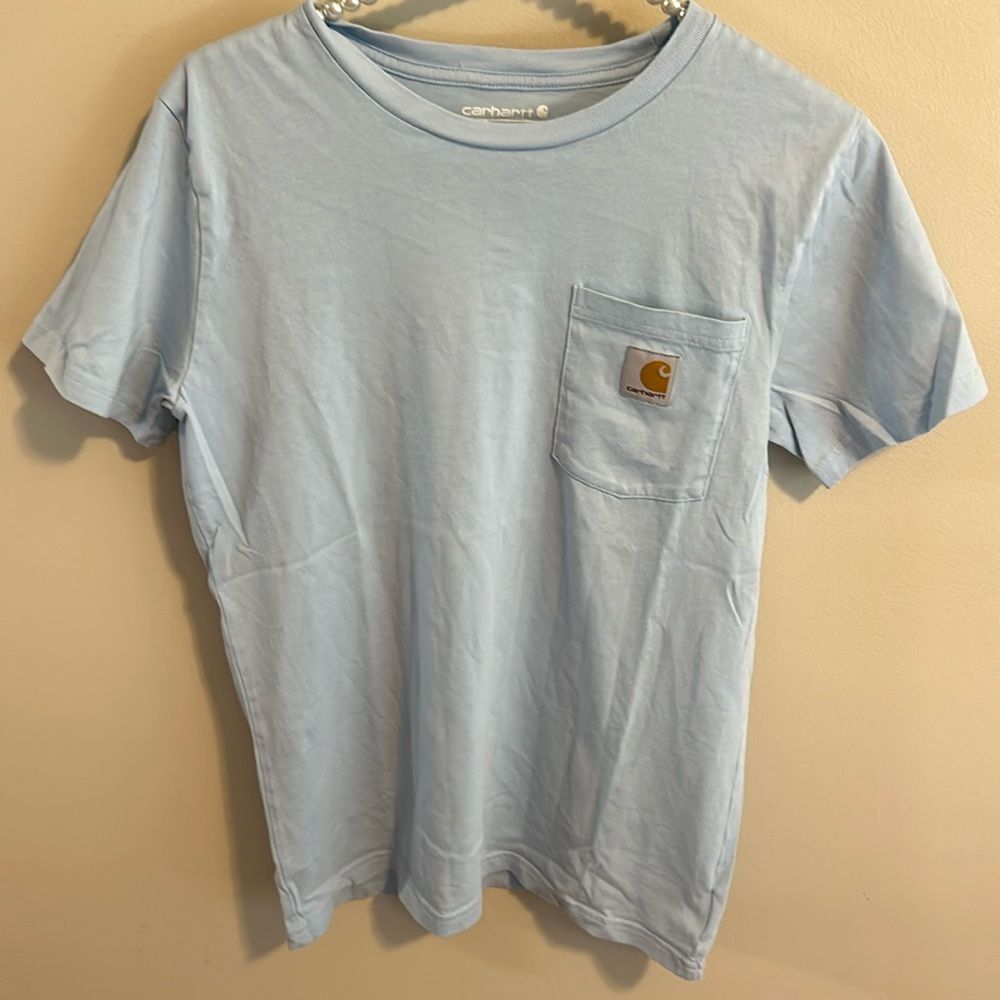 Carhartt Boys Youth Large 14-16 Light Blue Short Sleeve Pocket T-Shirt Cotton